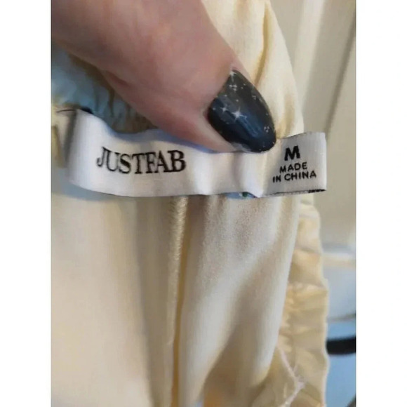 Just Fab Pants Pale Yellow Wide Leg Paperbag Elastic Waist Belt Sz M - Picture 8 of 10